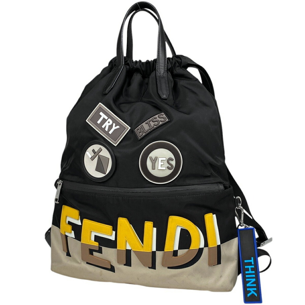Fendi Vocabulary Backpack Rucksack Drawstring Logo Black Multicolor